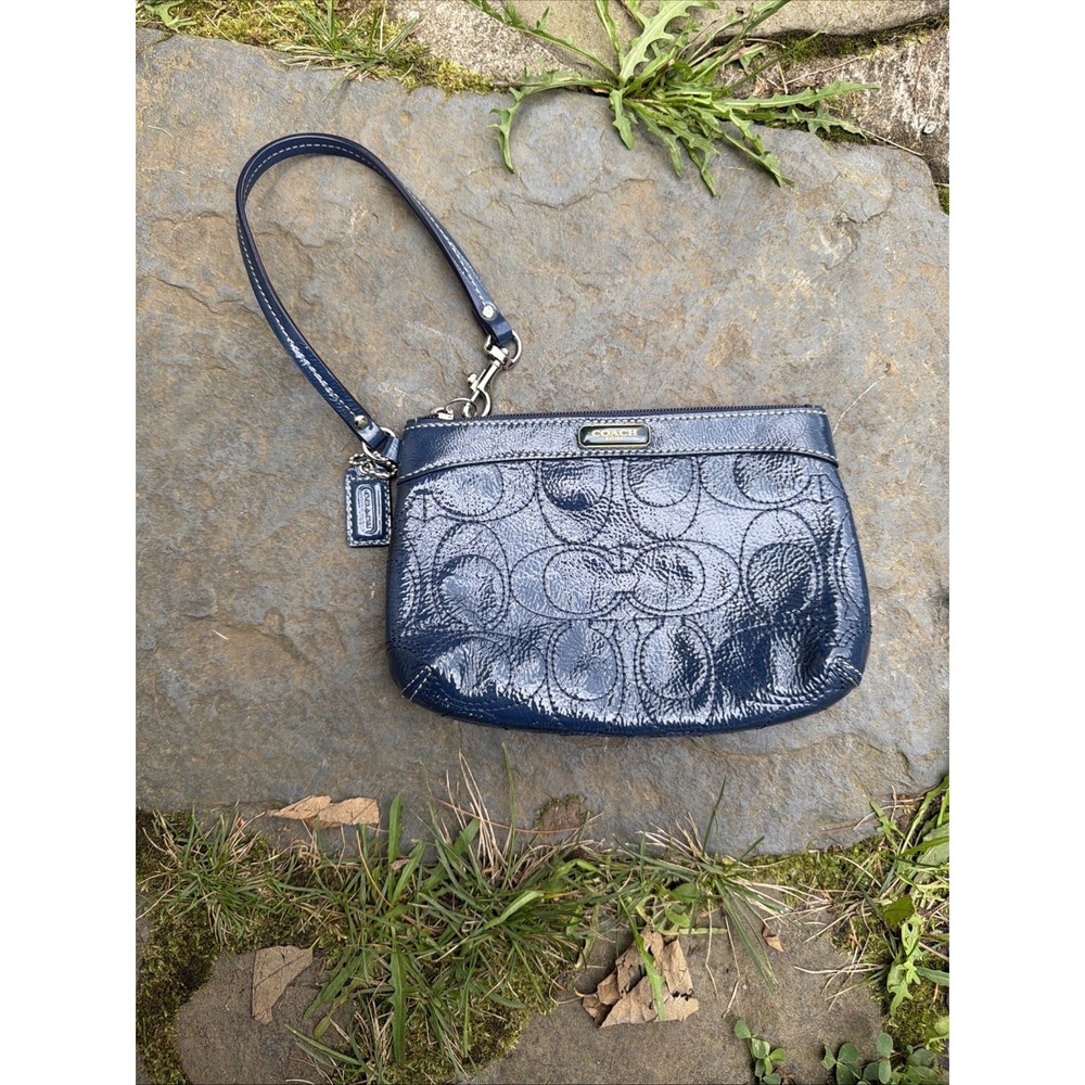 Coach Embossed Patent Leather Blue Wristlet